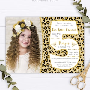 Cheetah 5th Birthday Invitation, Editable Cheetah Invitation Template, Printable Girl Safari Party Invite, Jungle Safari Invitations image 1