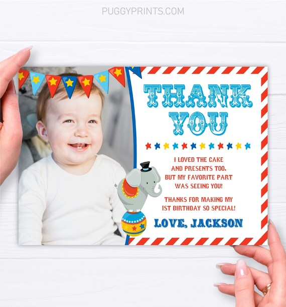 Circus Birthday Thank You Card with Photo | Editable Template Online | Instant Download Il_570xn