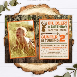 Deer Hunting Birthday Invitation, Hunting Birthday Invitations, Camo Hunting Party Invitation, Camo Invitation, Camo Birthday, Deer Birthday image 1