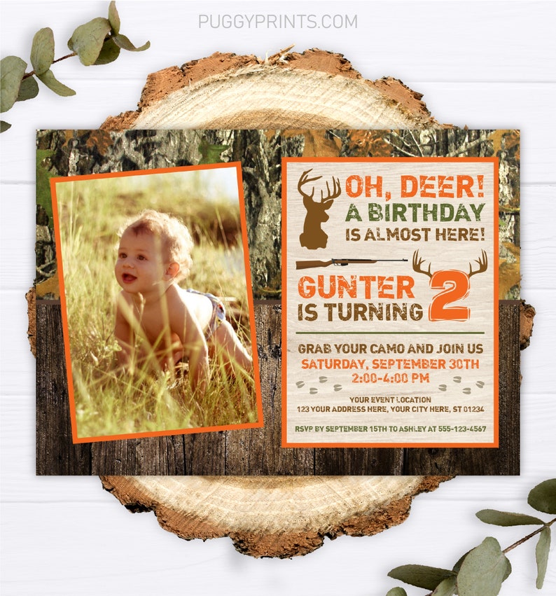 Deer Hunting Birthday Invitation, Hunting Birthday Invitations, Camo Hunting Party Invitation, Camo Invitation, Camo Birthday, Deer Birthday image 1