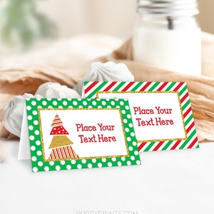 Christmas Party Place Cards, Editable Christmas Tent Card Template, Printable Christmas Tree Holiday Food Labels, Xmas Name Place Cards image 1