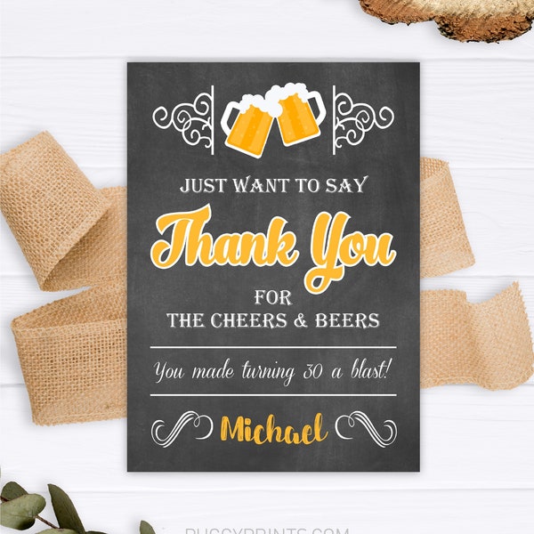 Cheers and Beers Thank You Card with Photo | Editable Template Online | Instant Download