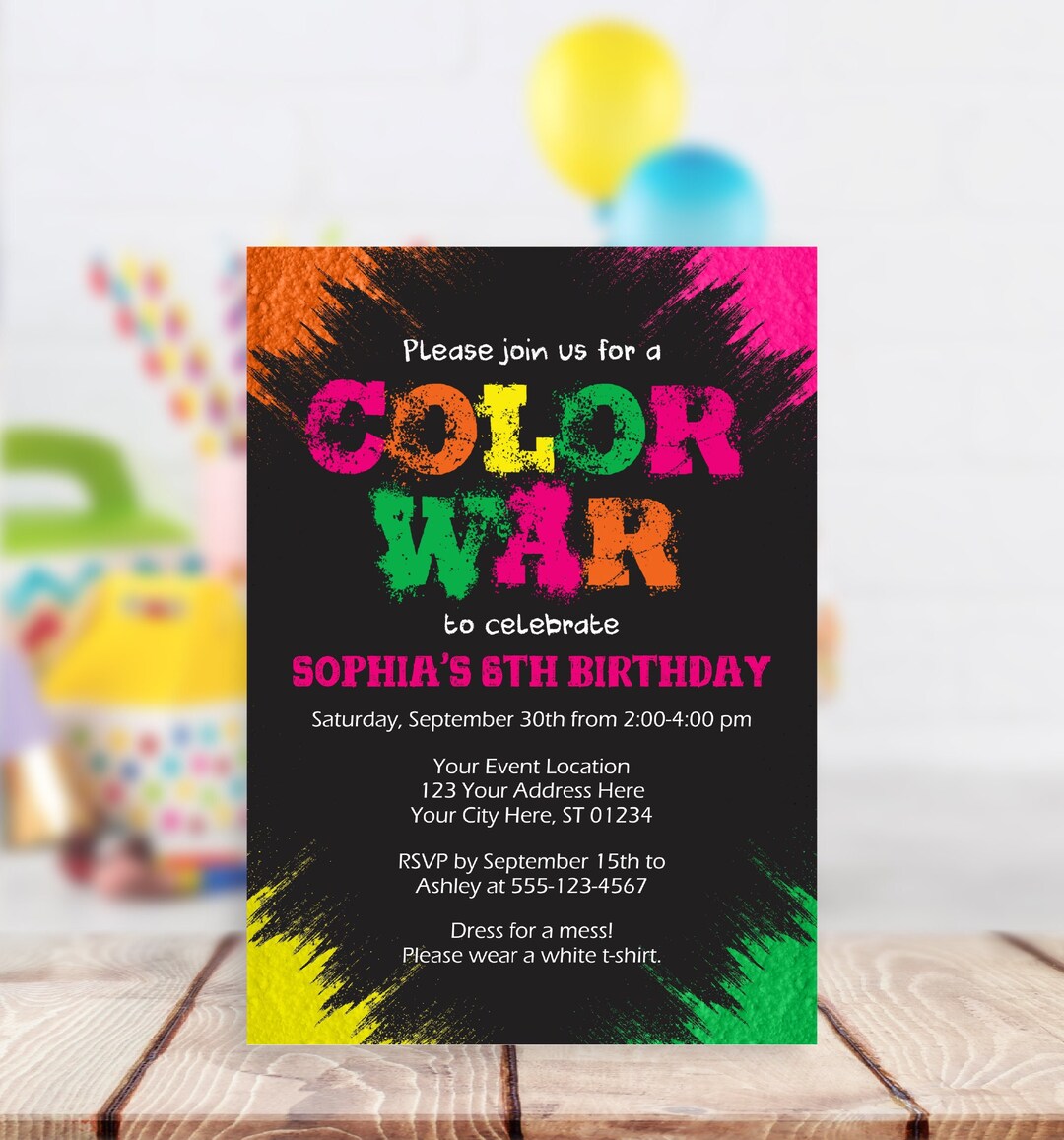 Color War Birthday Invitation, Editable Color War Invitation Template
