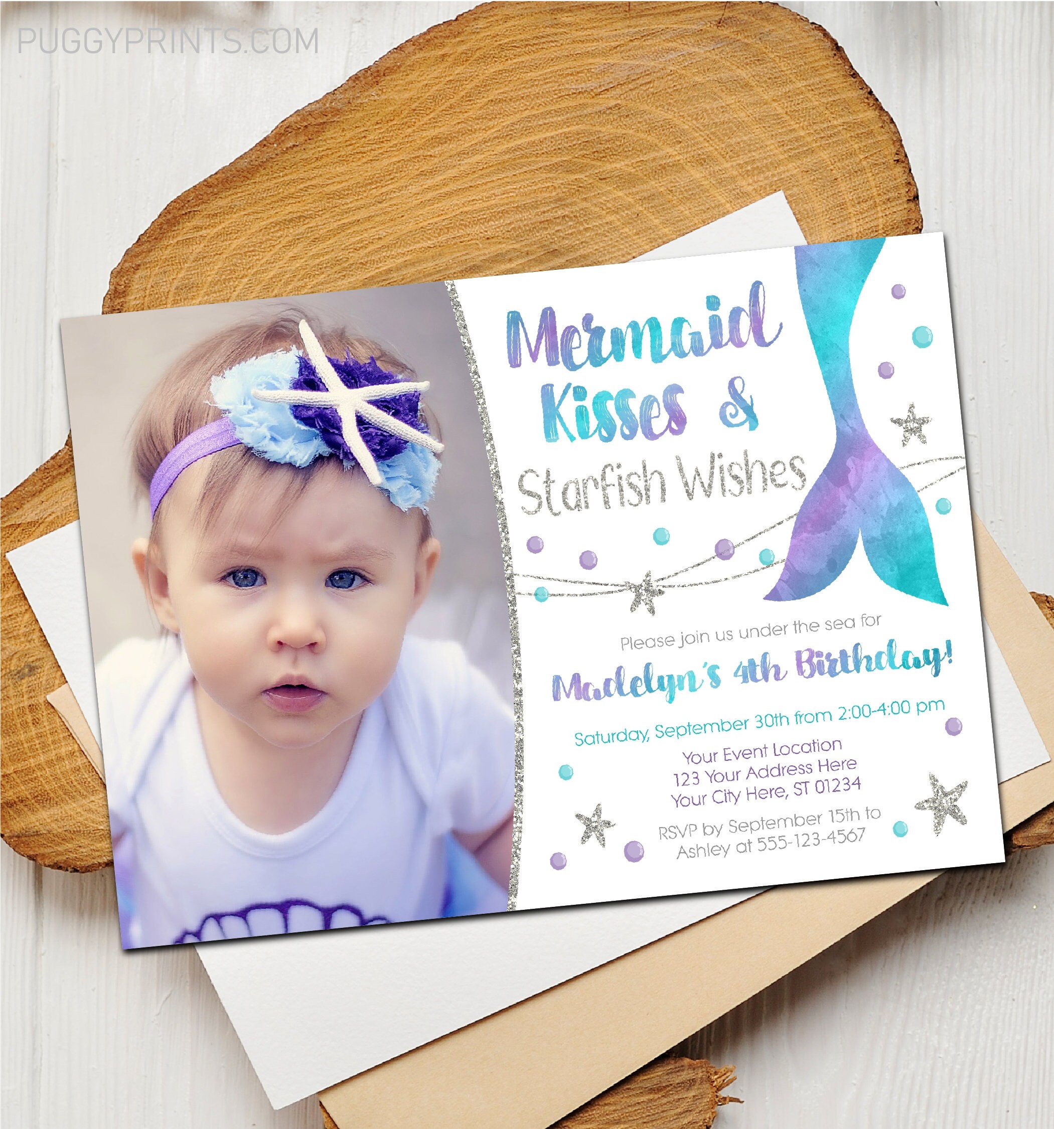 Mermaid Birthday Invitation With Photo Editable Mermaid Etsy Australia