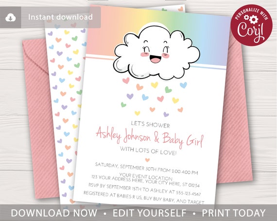 Raining Love Baby Shower Invitation Editable Template Online Raining Love Baby Shower Invitation Editable Template Online