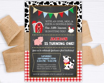 Farm Birthday Invitation, Editable Farm Invitation Template, Printable Barnyard Birthday Party Invitations, Farm Animals Invite