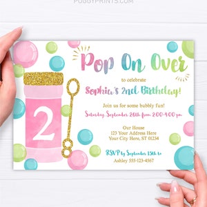 Bubble Birthday Invitation, Bubble Party Invitation, Blowing Bubbles, Pop On Over, Pink Bubbles, Bubbles Invitation, Bubble Bash Party image 2