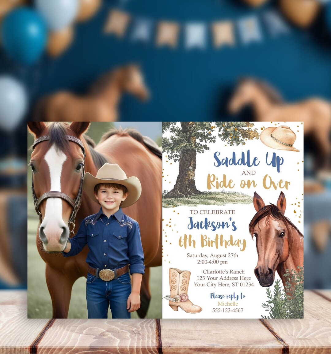 Editable Horse Birthday Invitation Template, Printable Cowboy Birthday ...