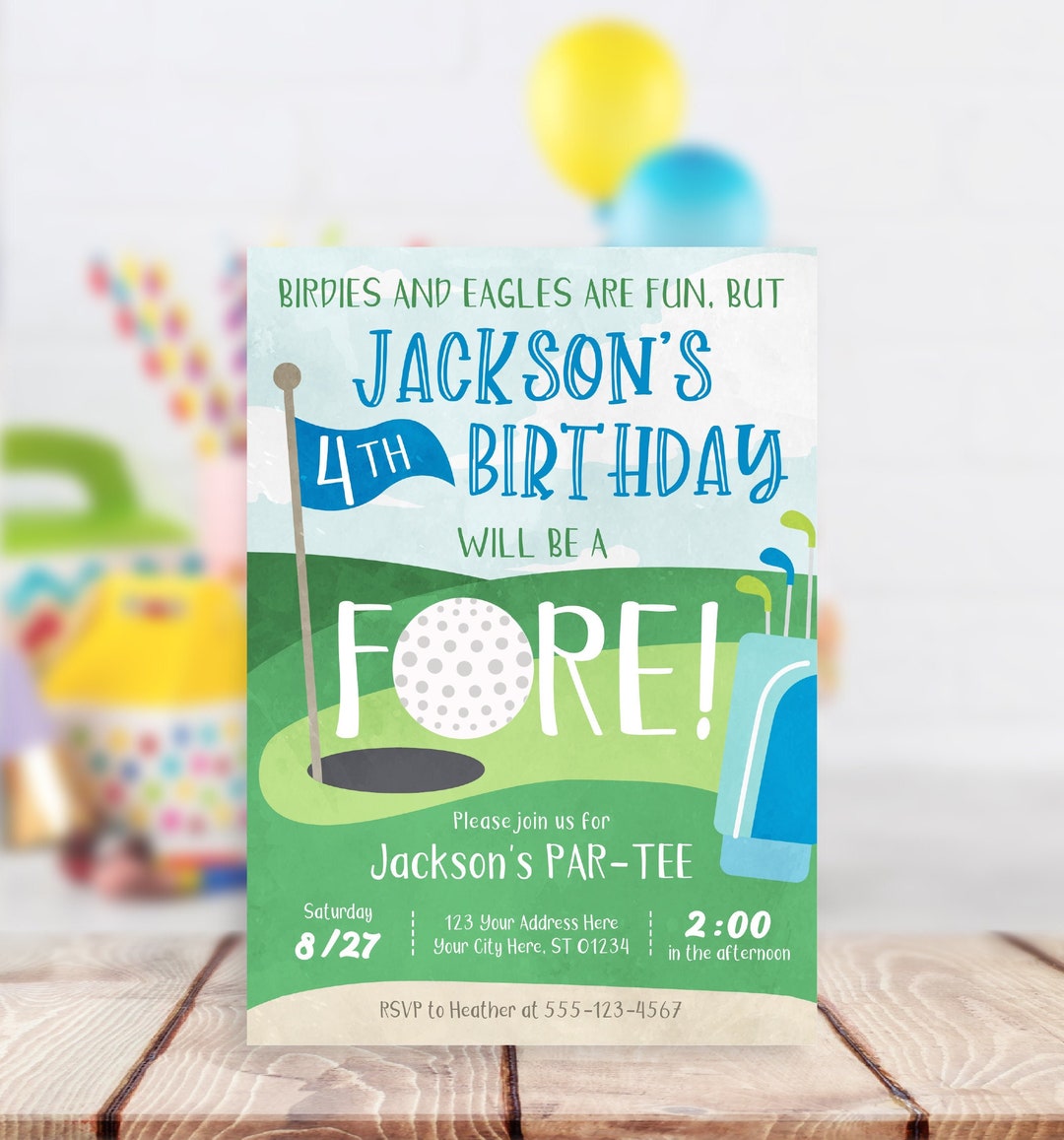 Golf 4th Birthday Invitation, Editable Golf Invitation Template