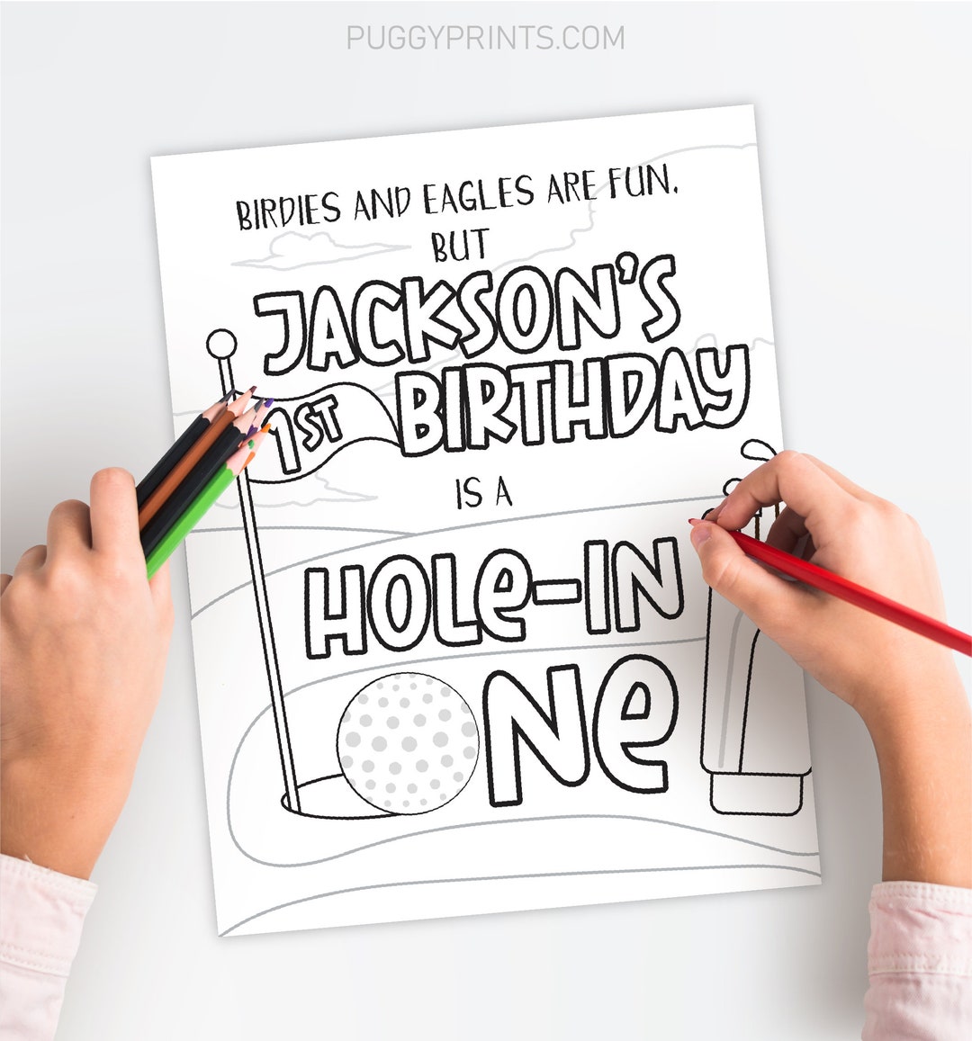 Golf Hole in One Birthday Coloring Page, Editable Golf Coloring Page ...