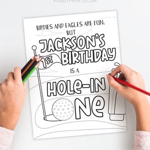 Golf Hole in One Birthday Coloring Page: Editable Party Game (Digital Download)