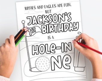 Golf Hole in One Birthday Coloring Page, Editable Golf Coloring Page Template, Printable Golf Birthday Coloring Sheet, Golf Party Favor Game