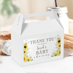 Editable Sunflower Baby Shower Favor Box Label, Printable Sunflower Gable Box Labels, Party Favors Template, Sunflower Shower Decorations