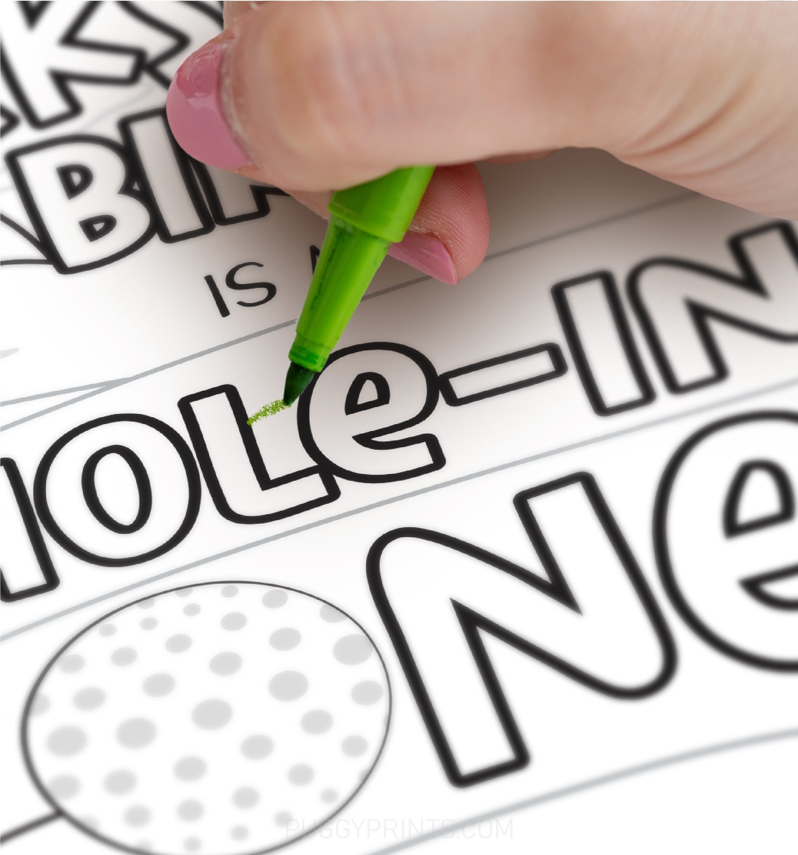 Golf Hole in One Birthday Coloring Page, Editable Golf Coloring Page ...