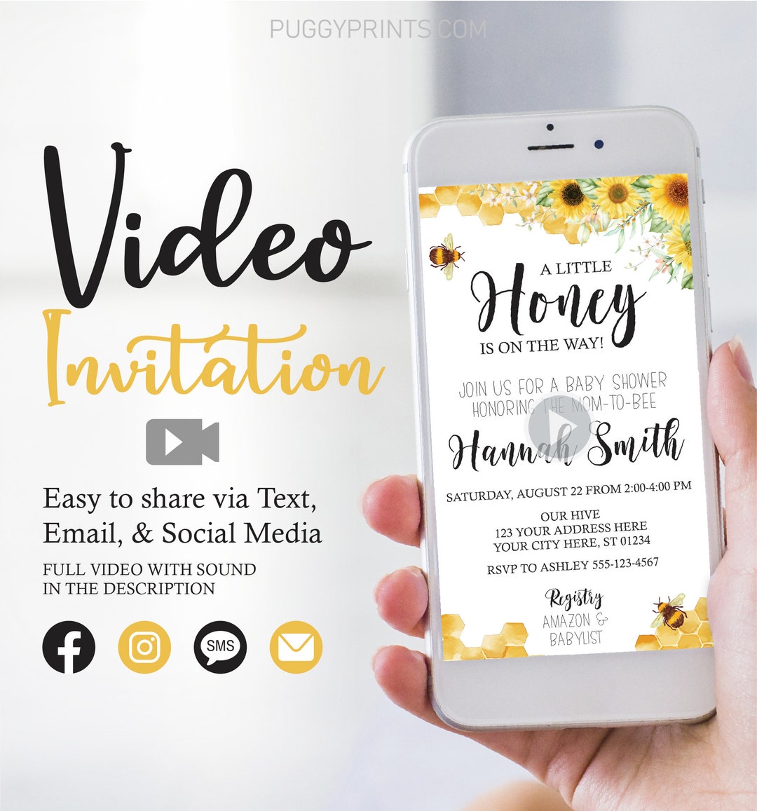 Bee Baby Shower Video Invitation, Custom Honey Bee Baby Shower Invitation  Video, Digital Video Invite, Mom to Bee Baby Invitation - Etsy