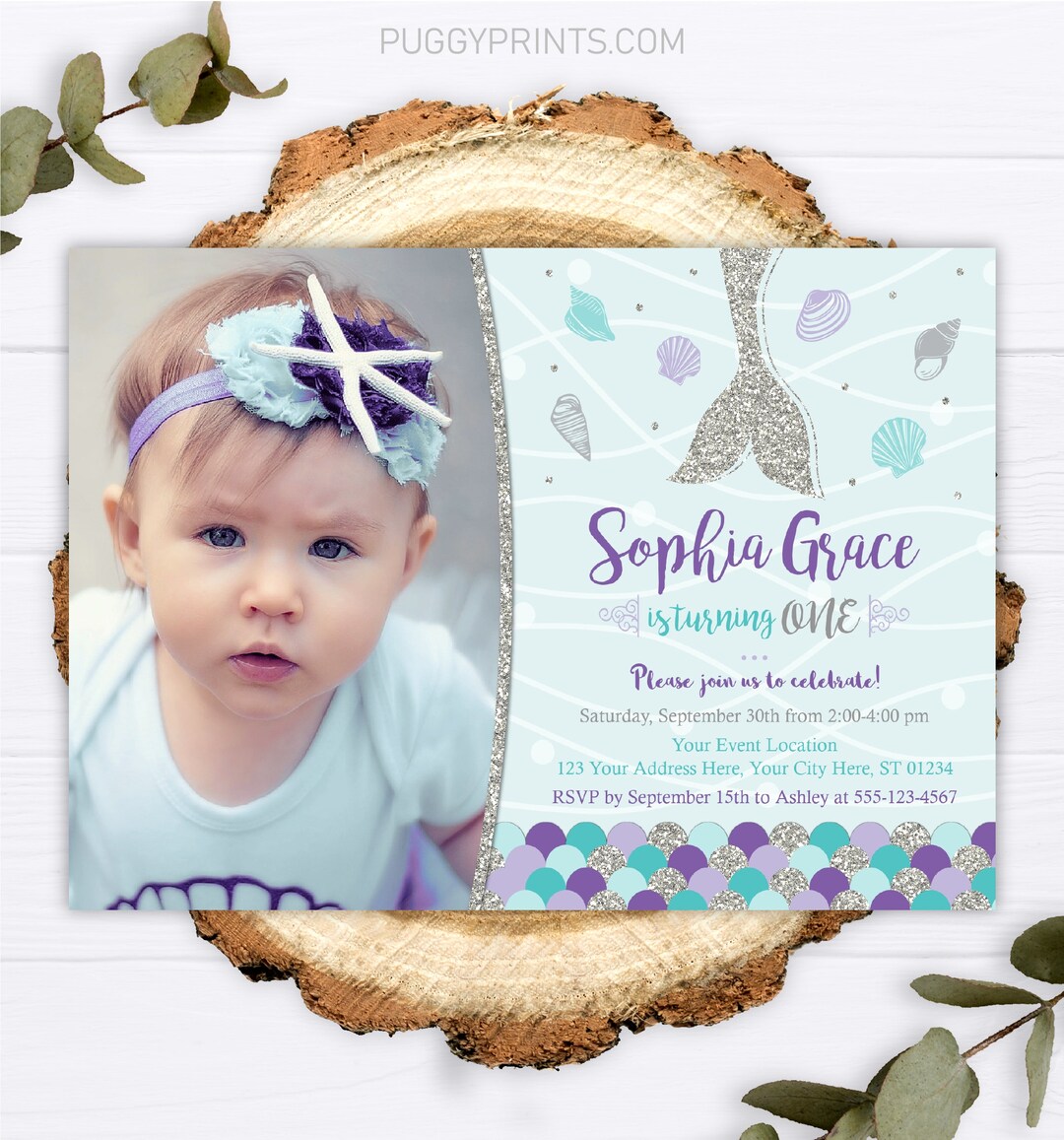 Mermaid Birthday Invitation With Photo, Editable Mermaid Invitation