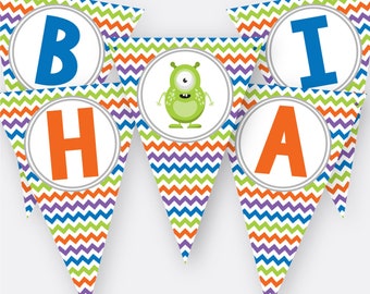 Monster Happy Birthday Banner, Printable Little Monster Party Banner, Boy Birthday Party, Monster Party Decorations, DIY Instant Download