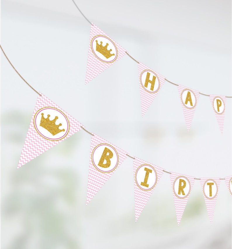 Princess Happy Birthday Banner Printable Princess Banner - Etsy