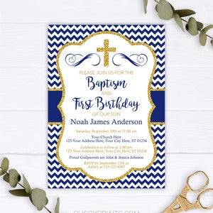 Boy Baptism and First Birthday Invitation, Editable Baptism and Birthday Invitation Template, Printable Birthday and Baptism Celebration