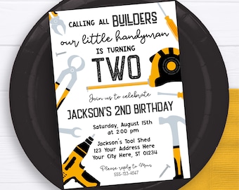 Builder Birthday Invitation, Editable Handyman Invitation Template, Printable Tools Birthday Party Invitations, Boy Birthday Party Invite