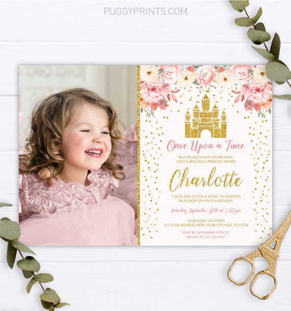 Princess Birthday Invitation, Princess Invitation, Cinderella Castle Invitation, Once Upon A Time, Princess Party, Pink and Gold Birthday Il_570xn
