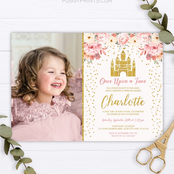 Cinderella Castle Princess Birthday Invitation: Pink and Gold Party (Digital)