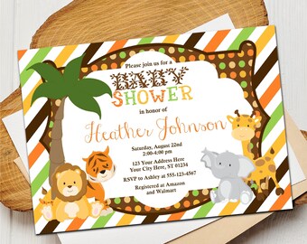 Safari Baby Shower Invitation, Editable Safari Invitation Template, Printable Jungle Baby Shower Invitations, Safari Animals Baby Sprinkle