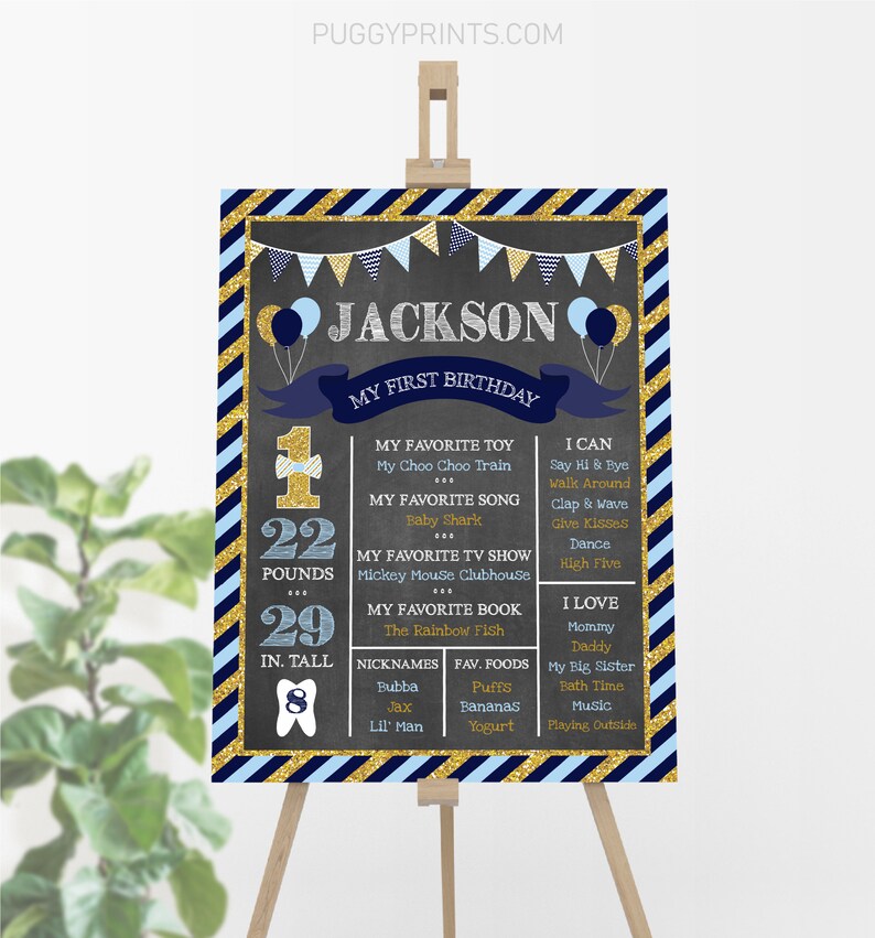 Mr. ONEderful Chalkboard Poster, Editable First Birthday Chalkboard Poster, Printable 1st Birthday Stats Sign, Onederful Party Decorations image 1