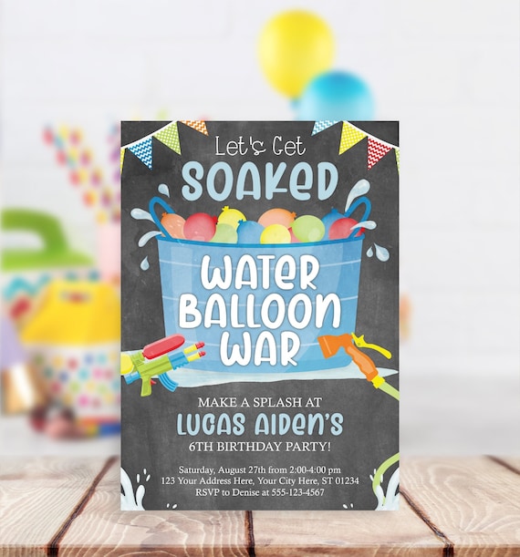 Water Balloon Invitation, Editable Water Balloon War Birthday Party Invitation, Printable Let's Get Soaked, Water Party, Splash, Summer Il_570xn