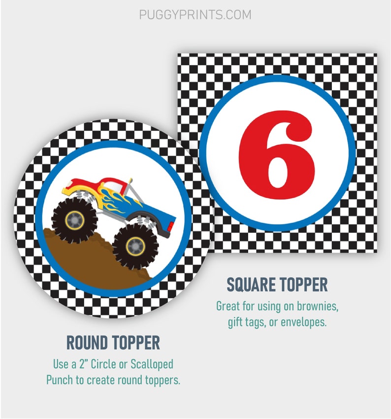 Monster Truck Birthday Cupcake Toppers Editable Monster Truck - Etsy