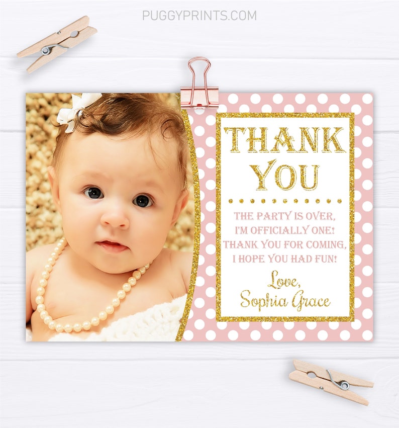 Pink and Gold Thank You Card First Birthday Thank You Cards Etsy