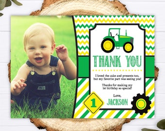 Tractor Birthday Thank You Card, Tractor Thank You Cards, 1st Birthday, First Birthday, Boy Birthday Party, Tractor Thank You Note, Editable