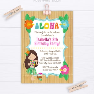 Luau Birthday Invitation, Editable Luau Invitation Template, Printable Hawaiian Beach Party Invitations, Aloha Pool Party Invite image 1