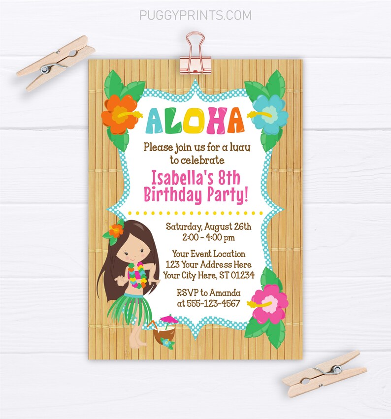 Luau Birthday Invitation, Editable Luau Invitation Template, Printable Hawaiian Beach Party Invitations, Aloha Pool Party Invite image 1