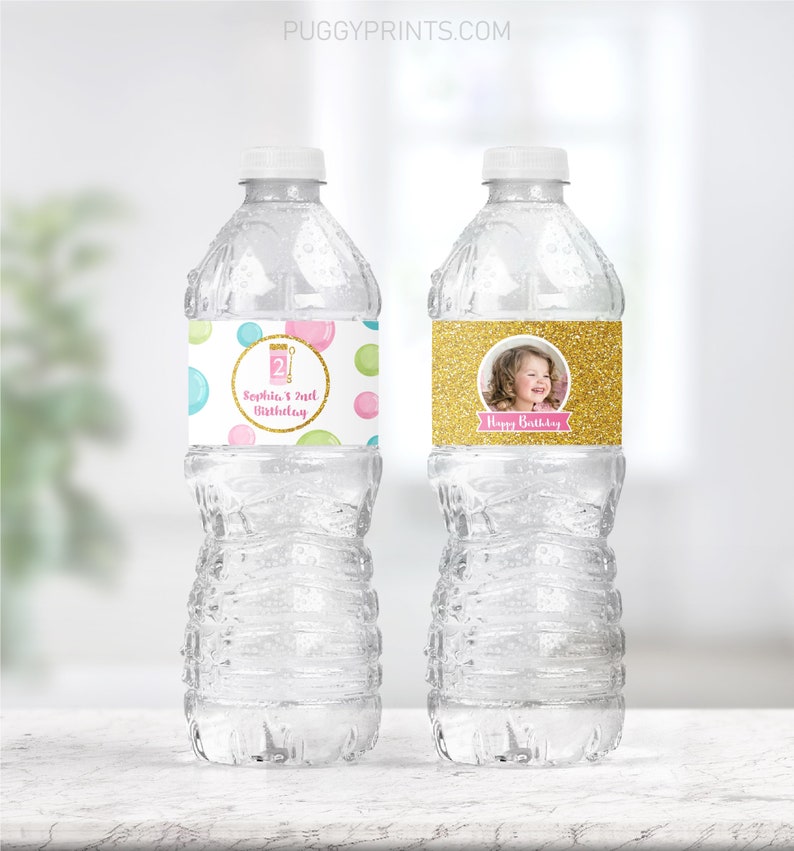 Bubble Birthday Water Bottle Labels Editable Bubble Birthday Etsy