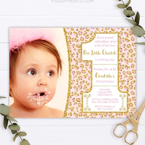 Cheetah Birthday Invitation, Editable Cheetah Invitation Template, Printable Pink and Gold Safari Birthday Party Invite, Jungle Birthday