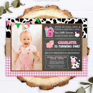 Farm Birthday Invitation, Editable Farm Invitation Template, Printable Girl Barnyard Birthday Party Invite, Pink Farm Animals image 2