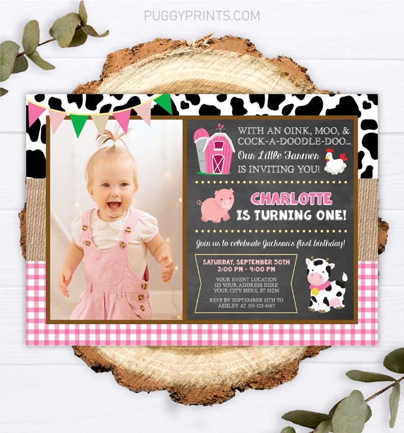 Farm Birthday Invitation, Editable Farm Invitation Template, Printable Girl Barnyard Birthday Party Invite, Pink Farm Animals image 2