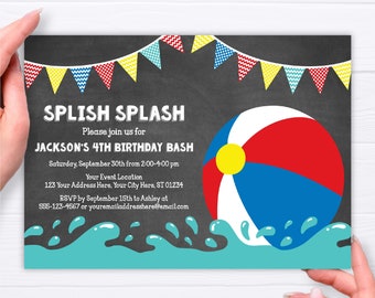 Beach Ball Birthday Invitation, Editable Pool Party Invitation, Kids Birthday Party Invitations, Summer Birthday Invite, Water Party