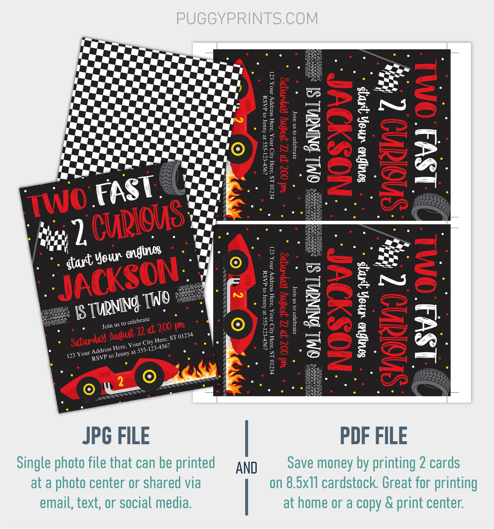 Two Fast Birthday Invitation Editable 2 Curious Invitation Etsy