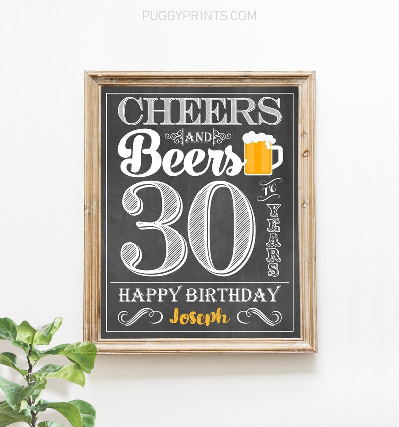 Modèle modifiable de signe de fête Cheers and Beers jusqu'à 30 ans, imprimable 30e anniversaire pour hommes adultes, art mural, signe de bienvenue de la bière image 1