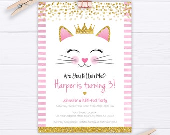 Kitty Cat Birthday Invitation | Editable Template Online | Instant Download