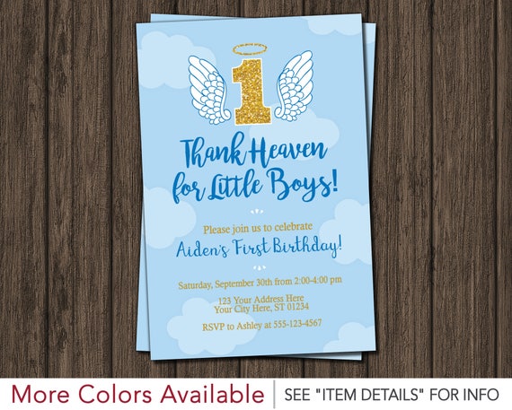 Thank Heaven for Little Boys Birthday Invitation - First Birthday Invitations Il_570xn