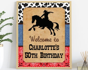 Rodeo Birthday Party Sign, Editable Western Birthday Party Sign Template, Printable Cowboy Cowgirl Table Sign, Western Party Decorations