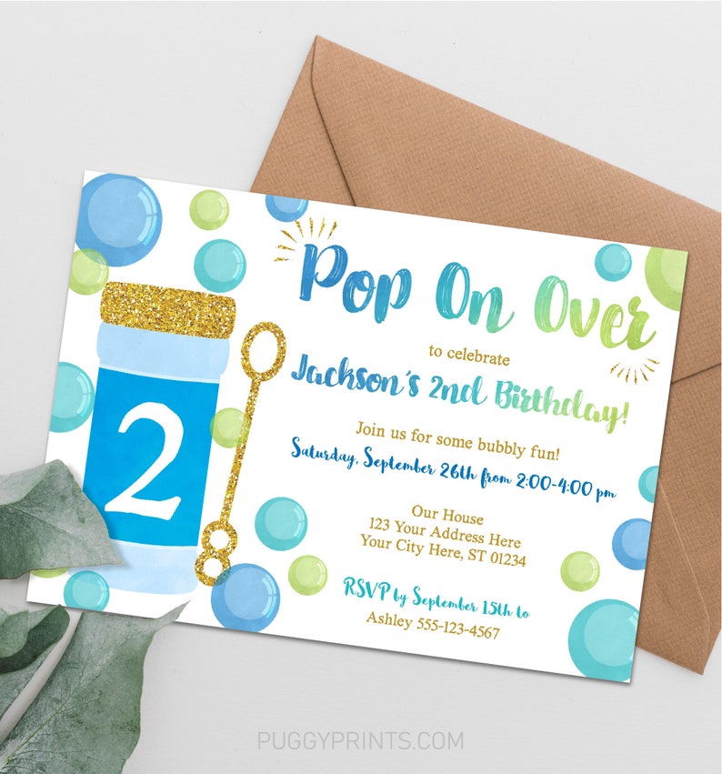 Bubble Birthday Invitation Editable Boy Bubble Party Etsy
