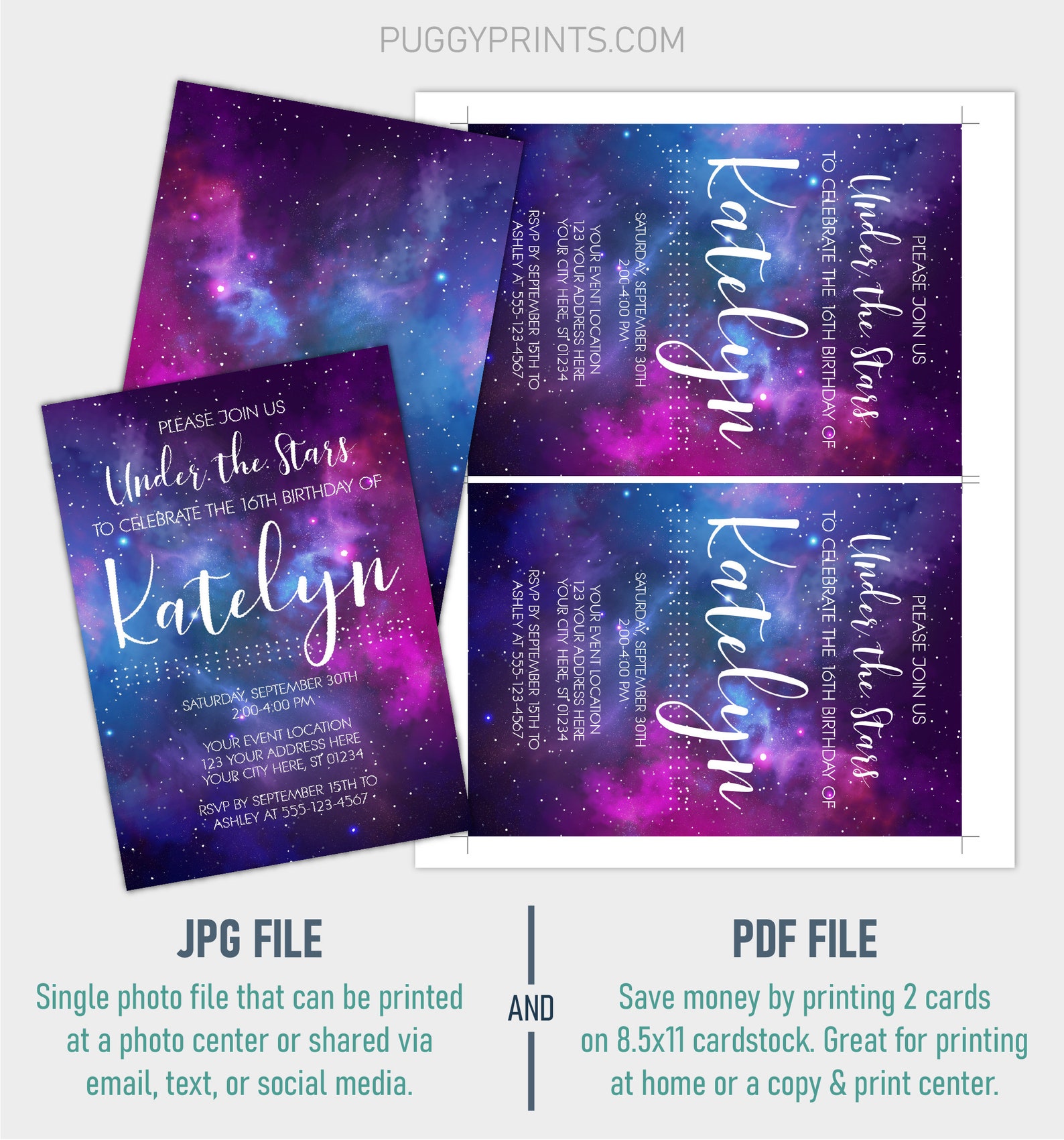 Galaxy Birthday Invitation Editable Template Online | Etsy