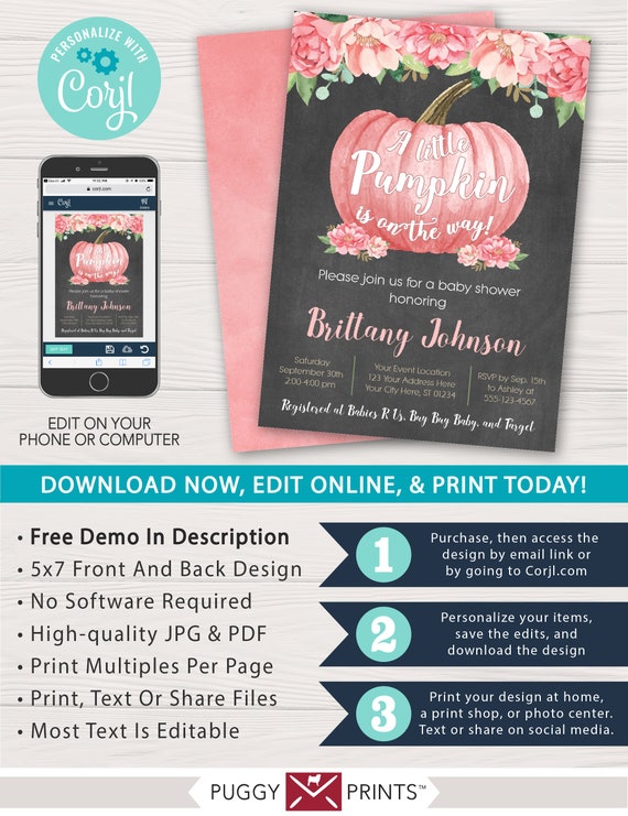 Pumpkin Baby Shower Invitation, Halloween Invitations, Thanksgiving, Rustic Chalkboard, Autumn, Fall, A Little Pumpkin Is On The Way Il_570xn