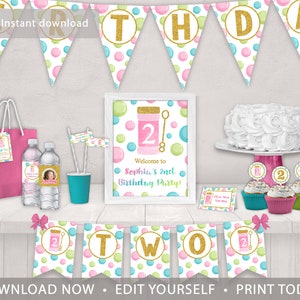 Bubble Birthday Party Decorations Bundle Editable Template - Etsy