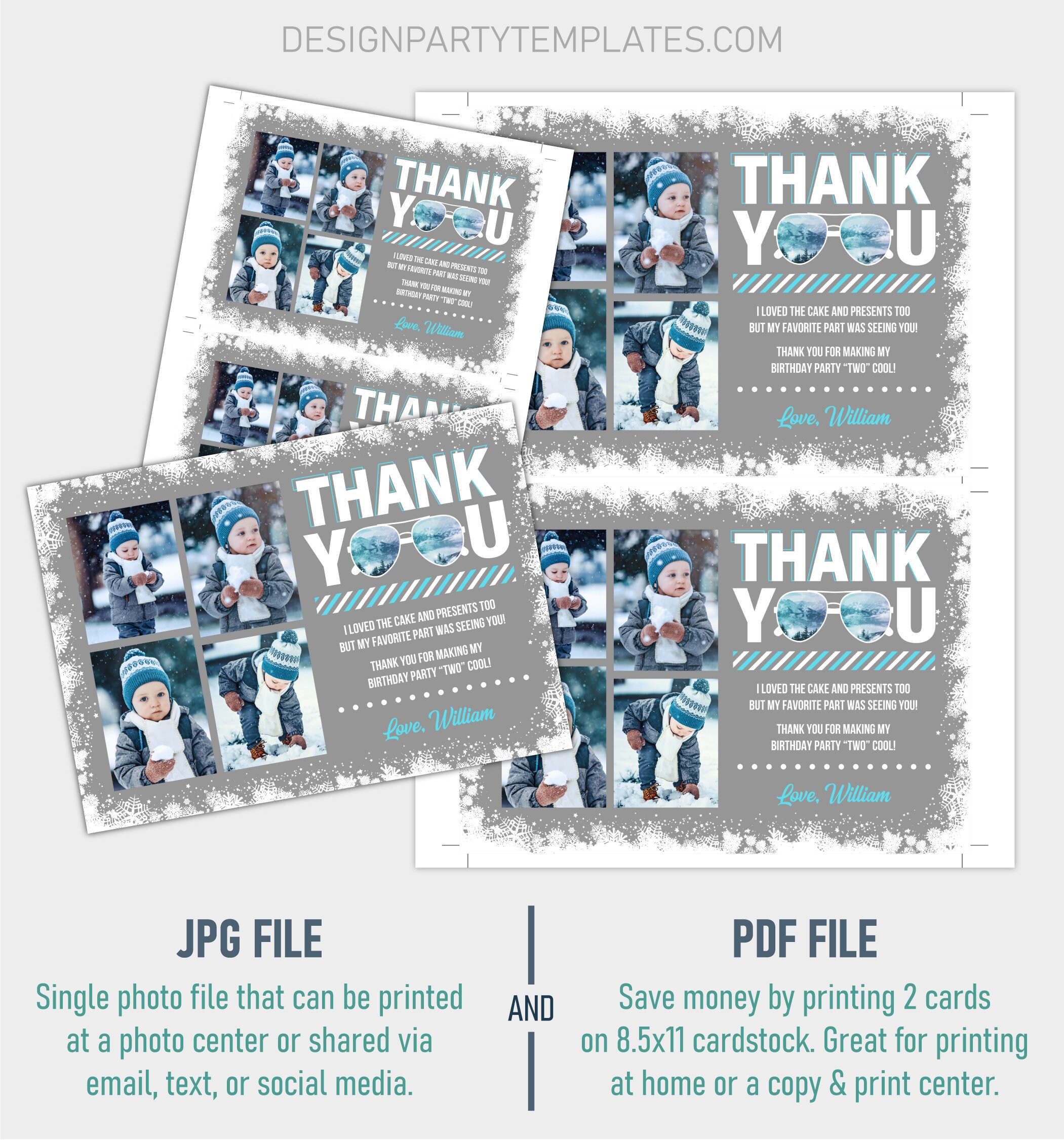 Editable Winter Two Cool Thank You Card Template Printable Too Cool ...
