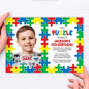 Puzzle Birthday Invitation, Editable Puzzle Invitation, Puzzle Party Kids Birthday Invitations, Boy Birthday Party, Puzzle Piece Invites PZR